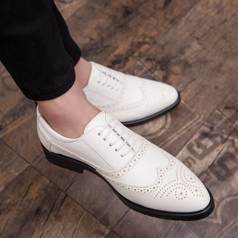 Wedding shoes men white Leather shoes 