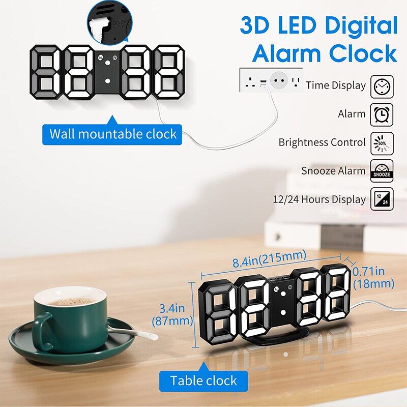 ZZOOI 3D LED Digital Wall Clock Alarm Clock with Remote Control with Time Date Temperature Display Time For Bedroom Living Room Office