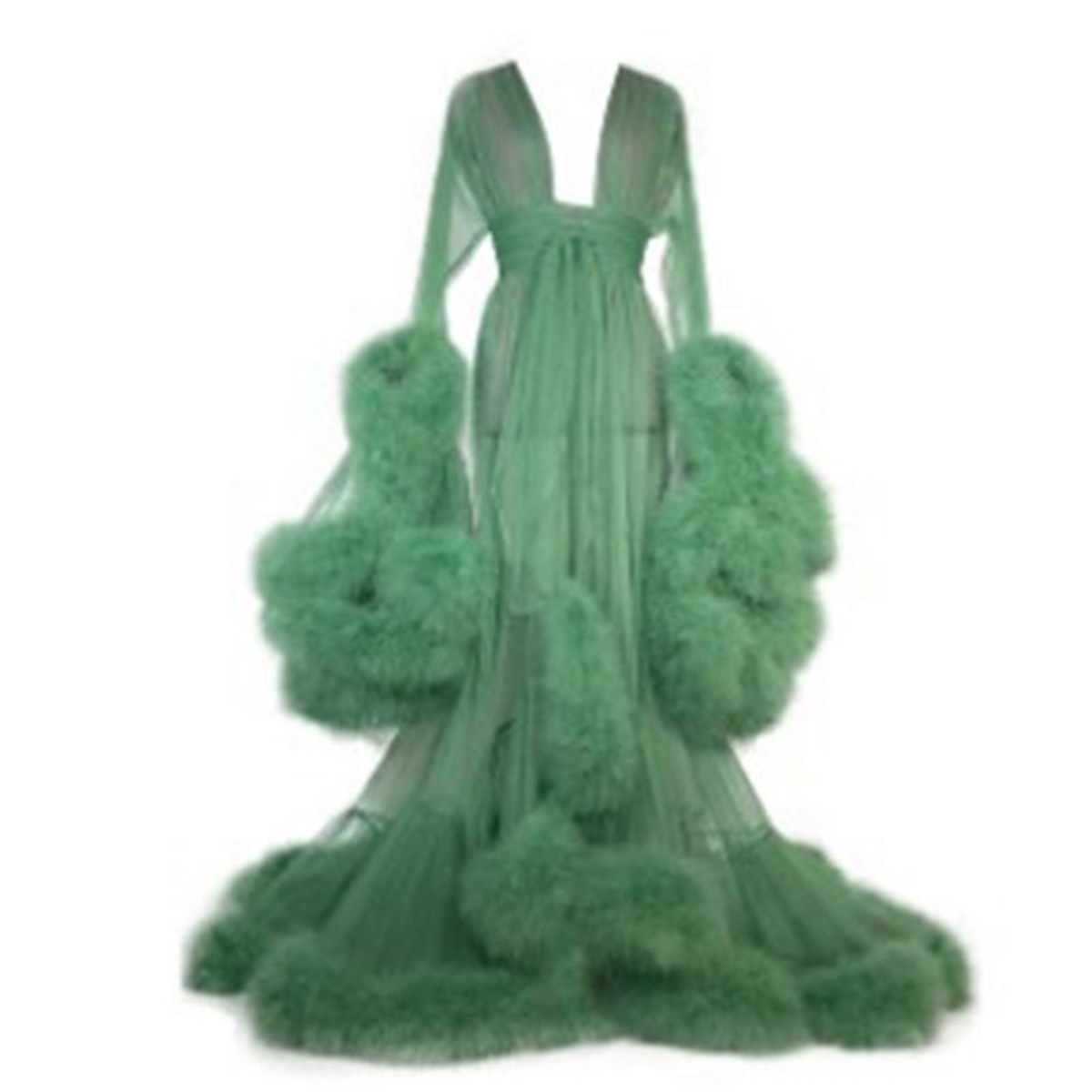 Fuzzy Royal Robe Sale】 Hollywood Fuzzy Robe สำหรับเตียงเวลา Flared แขน Tailing ชุด Tulle ...