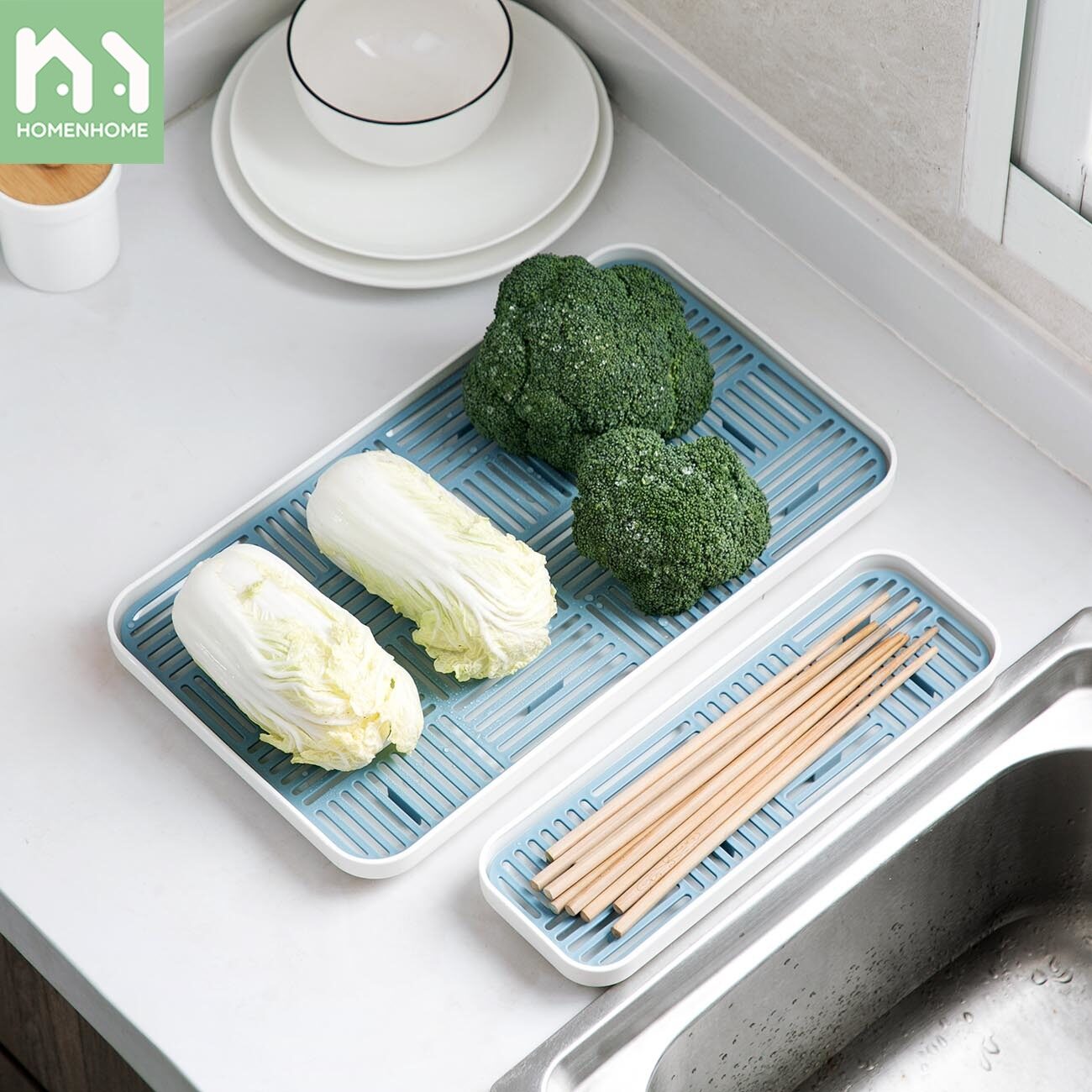 Homenhome Drain Tray Kitchen Tableware Rack Household Plastic Fruit Tray