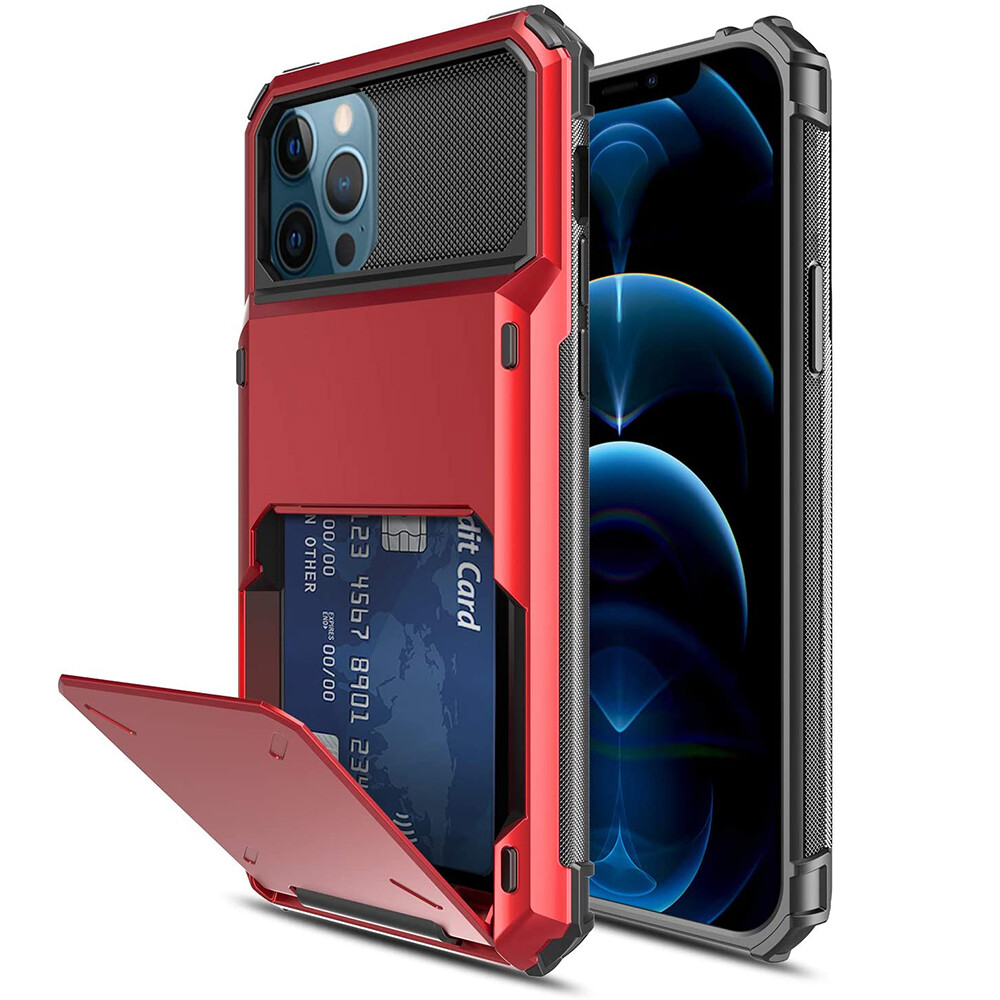 for iPhone 15 Pro Max/14 Pro/iPhone 13 Wallet Case Card Holder Shell (Up to 4 Cards) with Card Slot Holder Hybrid Dual Layer Rugged Protective Bumper Hard Shell Case Cover for iPhone 15 Plus/14 Pro Max/14 Plus/13 Pro Max/12 Pro Max/12i/iPhone 11 Pro Max