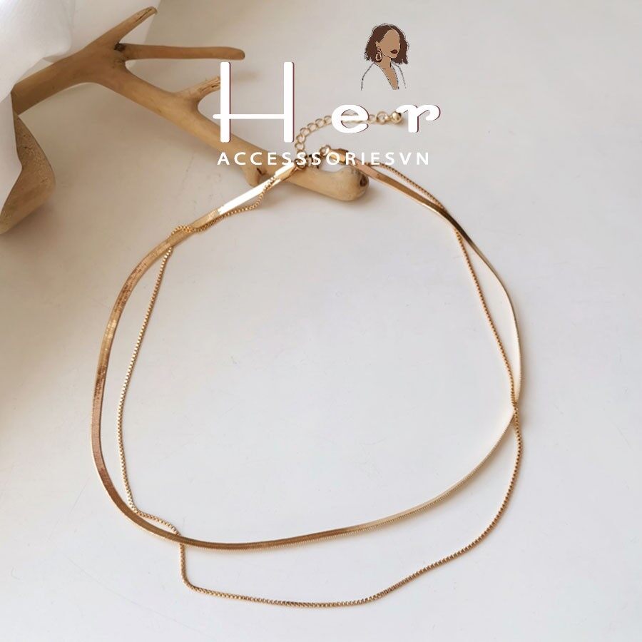 Dây chuyềnvòng cổ choker 2 tầng màu vàng gold | HER.ACC | C1