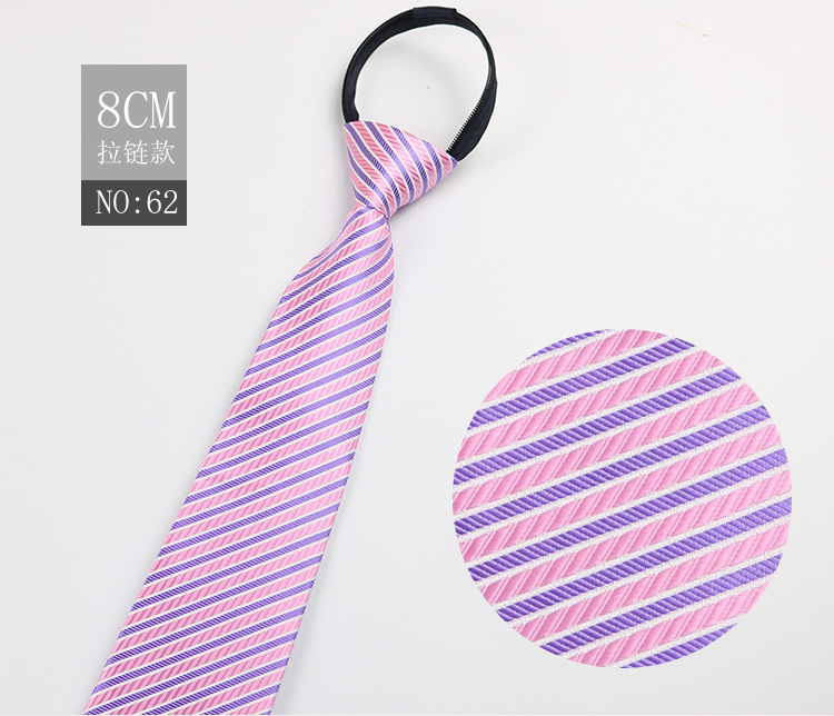 Black Men's Striped Blue Business Zipper Tie 8cm