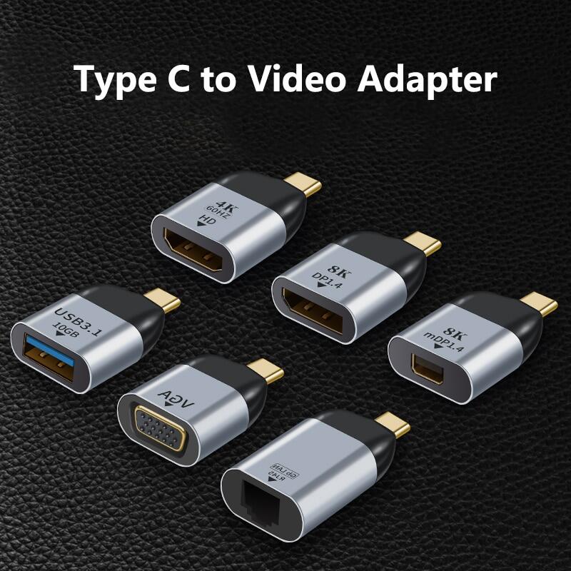 Type C To HDMI-compatible/VGA/DP/RJ45/Mini DP HD Video Converter 4K 60Hz USB Type C Adapter Hub for Laptop Smartphone Tablet