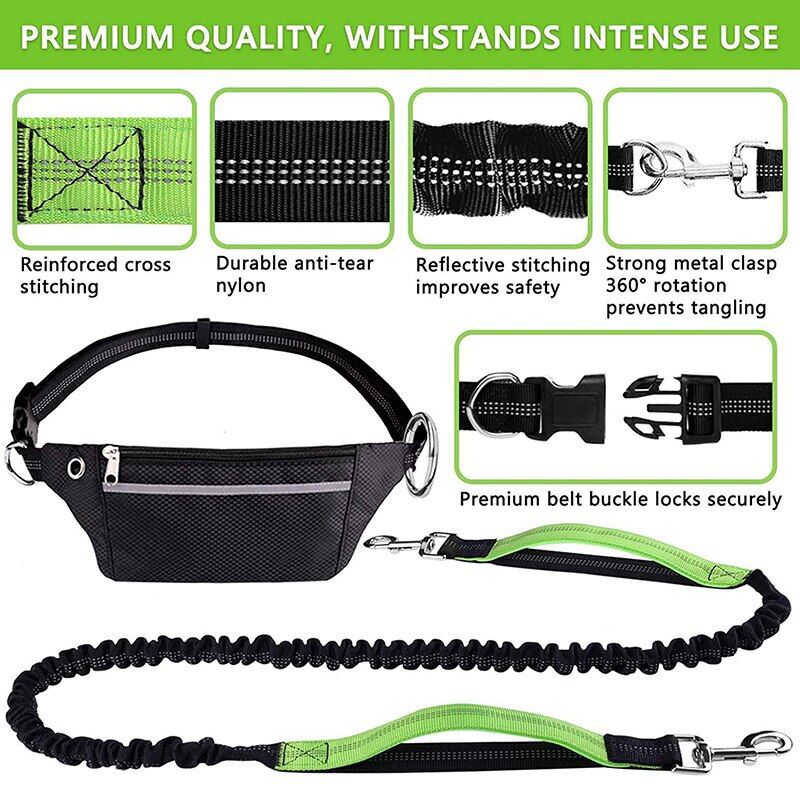 Hands Free Dog Lead for Running Hiking Retractable Bungee Dog Lead Adjustable Waist Belt