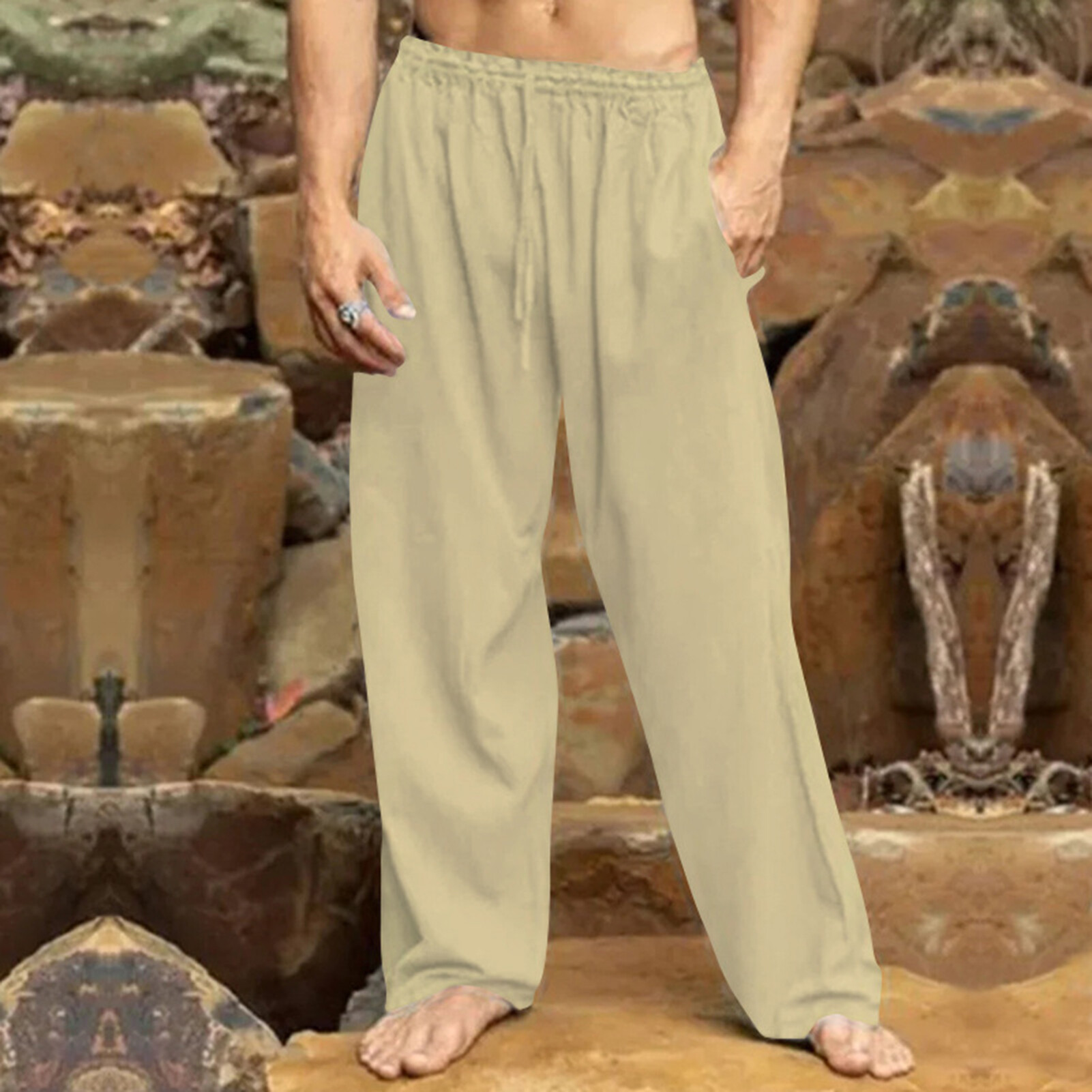 TENGL Drawstring Casual Pants Solid Color Long Pants Comfortable Men's Drawstring Pants for Casual and Sporty Style Wide Leg and Solid Colors Perfect for Streetwear