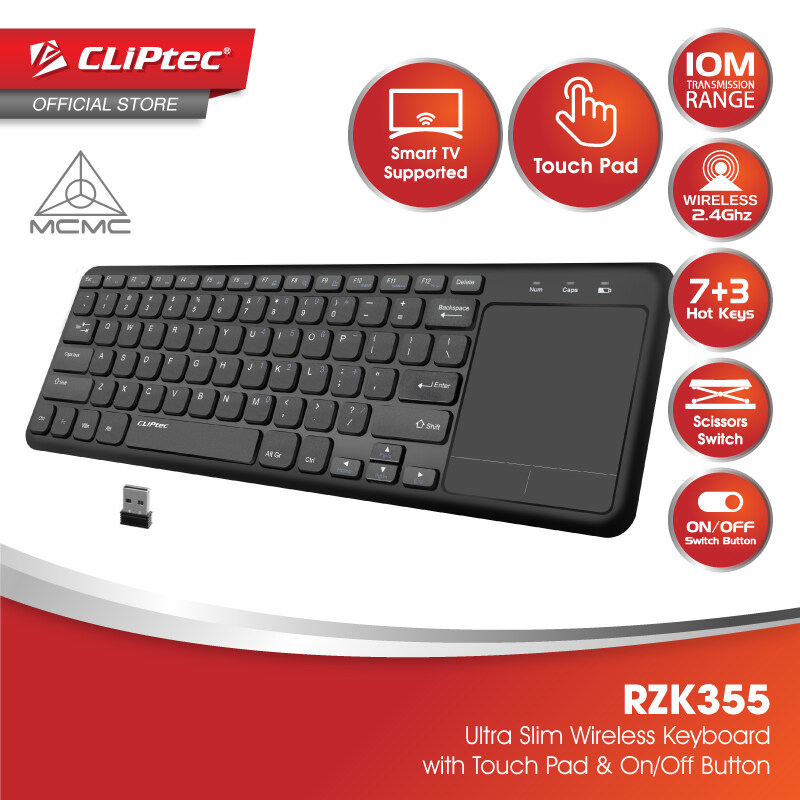 CLiPtec SLIMTOUCH-AIR Ultra-Slim Wireless Keyboard with Touchpad  ON/OFF  Button (Support Smart TV) RZK355 Lazada