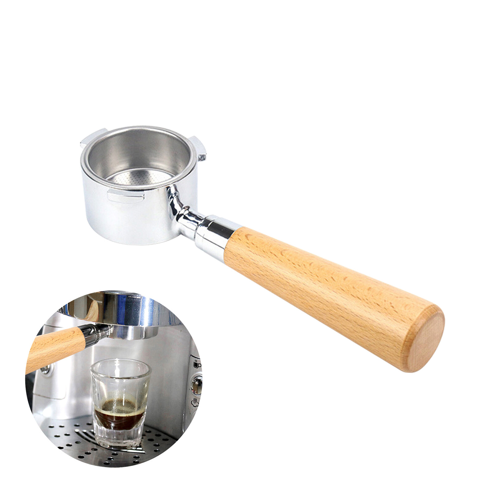 51mm Coffee Bottomless Portafilter with Filter Basket & Wooden Handle Replacement for De-longhi EC680 EC685 Coffee Machine Tool Reusable Alloy Filters Coffee Extraction Accessories