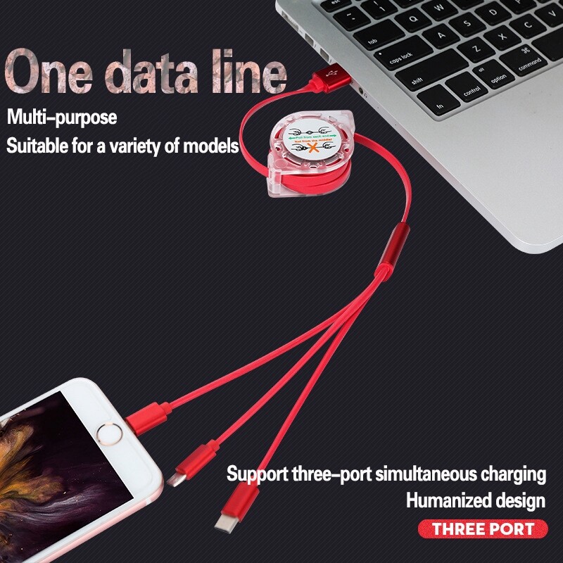 3 trong 1 cáp dây rút Micro USB cáp sạc sạc USB đa năng Cáp USB C Type-C cáp phổ dụng