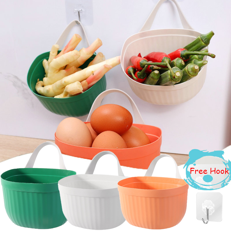 Kitchen Onion Ginger Garlic Storage Basket Home Wall-Mounted Bathroom Bath Basket with Hook Kitchen Bathroom Supplies Storage Rack