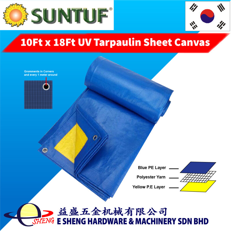 SUNTUF 10Ft x 18Ft Blue Yellow UV Tarpaulin Sheet Canvas (Waterproof Canvas)