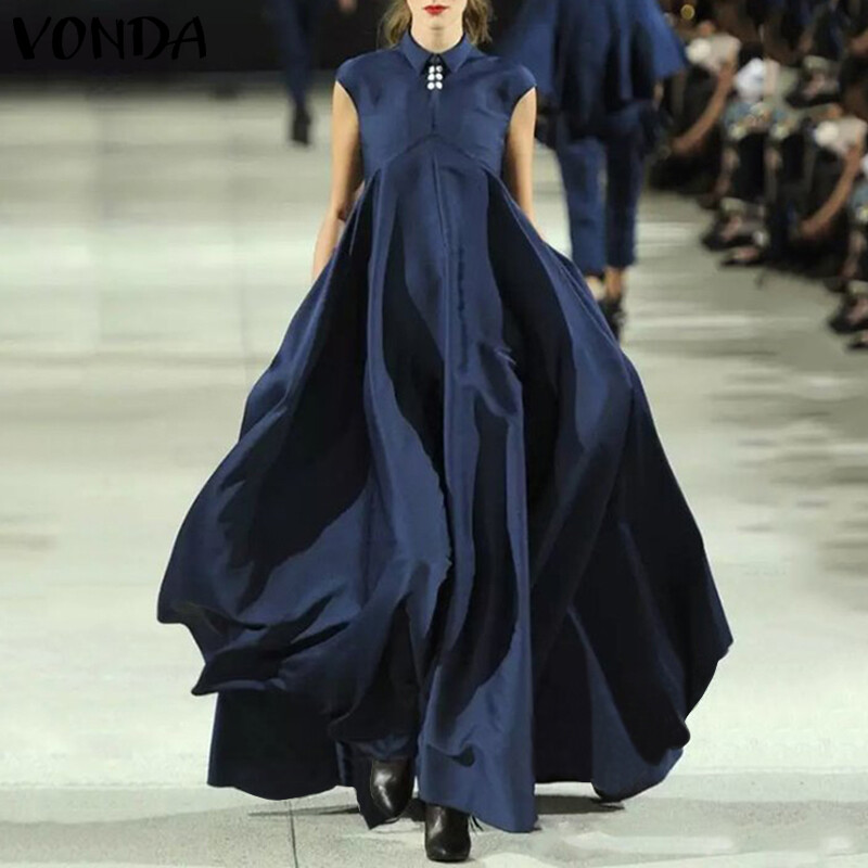 (Western Style) VONDA Womens Ladies Sleeveless Holiday Dresses Oversized Maxi Dress Sundress