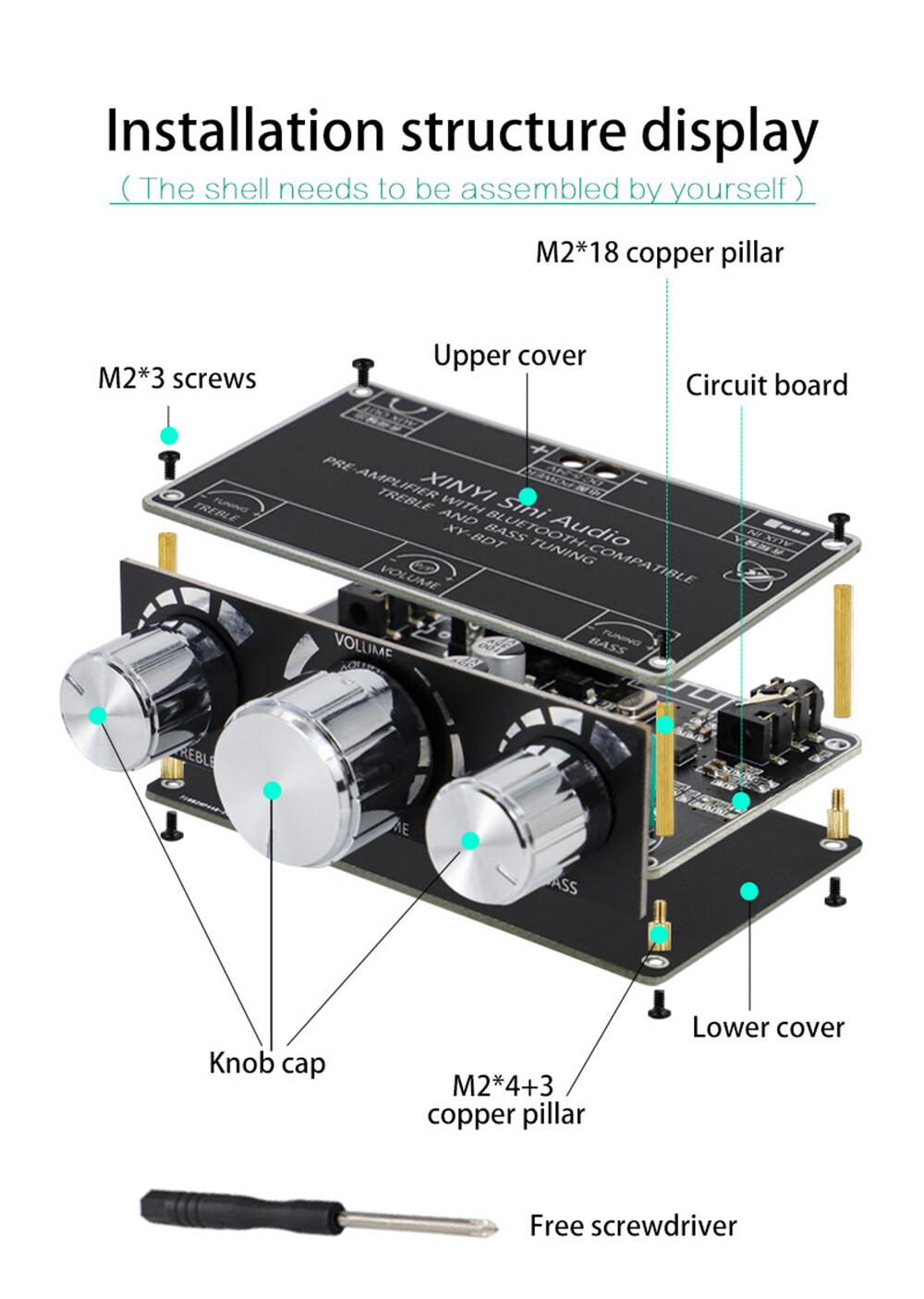 【Ready Stock&Free Shipping】Original Aideepen XY-BDT Bluetooth 5.1 Decoder Board Dual-channel AUX Stereo High and Low Tone Pre-module 360-degree Stepless Tuning