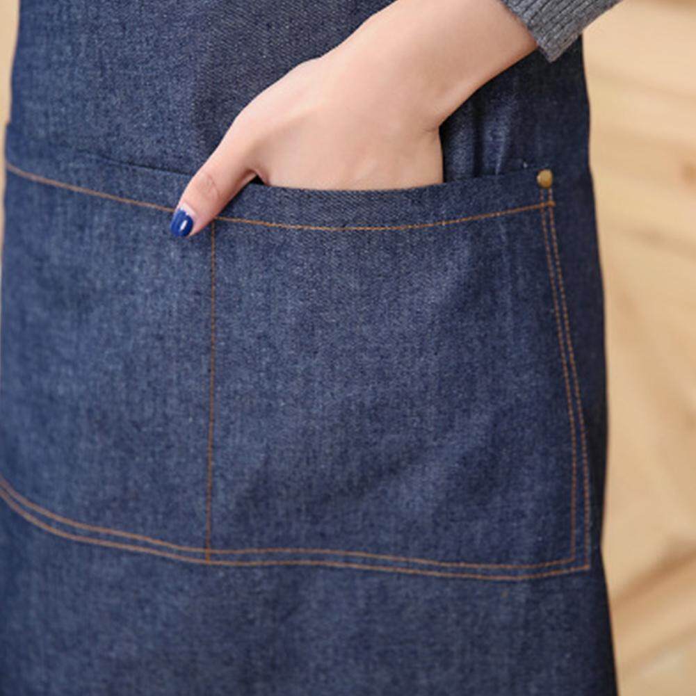 Thời trang Xanh Denim Túi Tạp Dề Có Thể Điều Chỉnh Nướng Đầu Bếp Bếp Cà Phê Nấu NƯỚNG Treo Cổ Tạp Dề