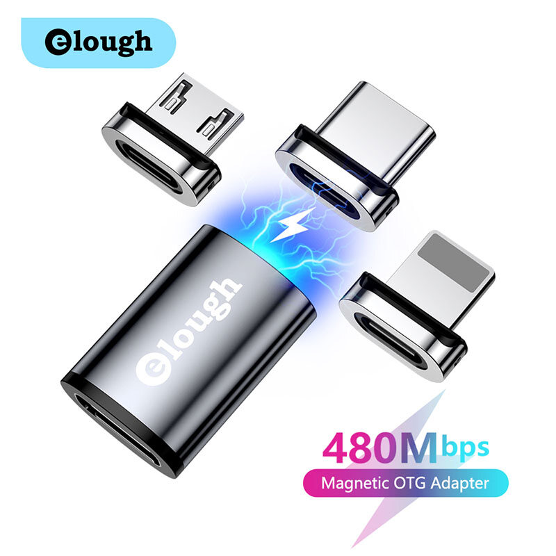 Elough Magnetic OTG Adapter Data cable adapter For iPhone 13 Xiaomi Macbook USB Type C Micro To Micro Type C Lighting Data Transfer OTG Converter
