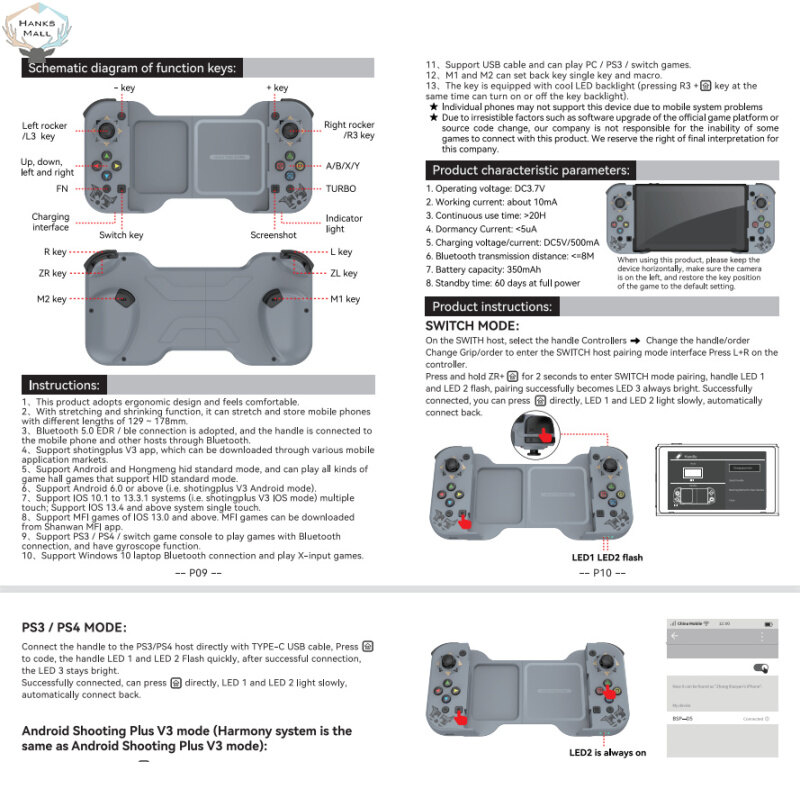 HK Mobile Phone Gamepad Bluetooth-compatible 5.0 Wireless Game Controller Retractable Joystick Compatible For Ios/android
