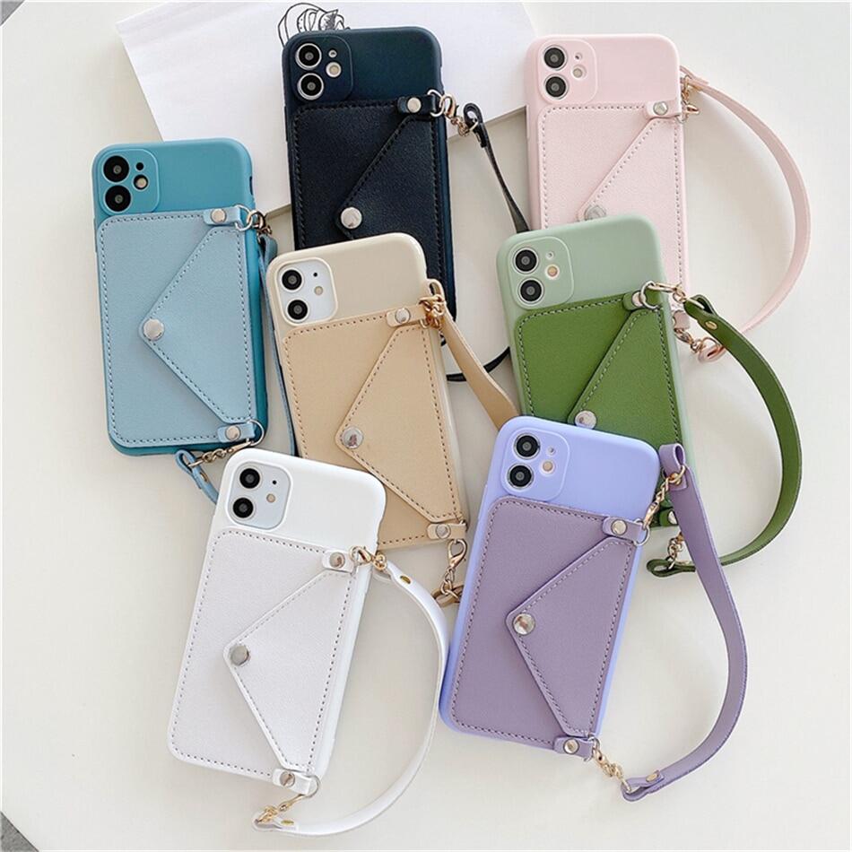Silicone Lanyard Wallets Phone Case for IPhone 13 14 pro max 12 11 11Pro 11Promax X XS XR Xs Max SE2020 14 plus Card Strap Holder Shell Card Strap Holder Shell for IPhone 6 6S 6P 6SP 7 8 7P 8P 12 pro max 13