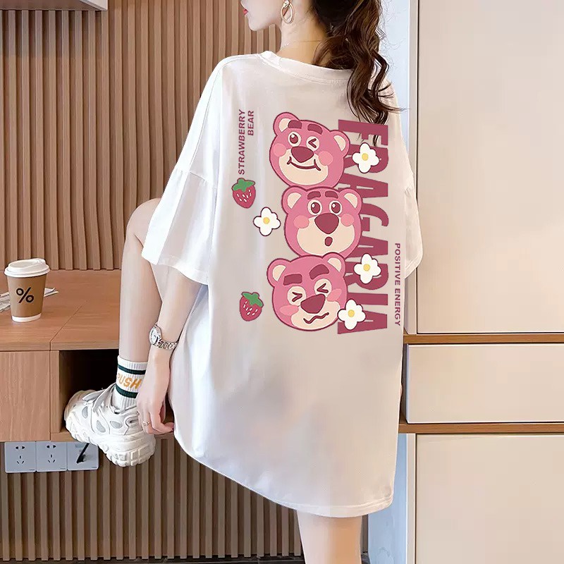 Cute Strawberry Bear Cream Short-Sleeved T-shirt Female Summer New T-shirt Street Half Sleeve Couple Top