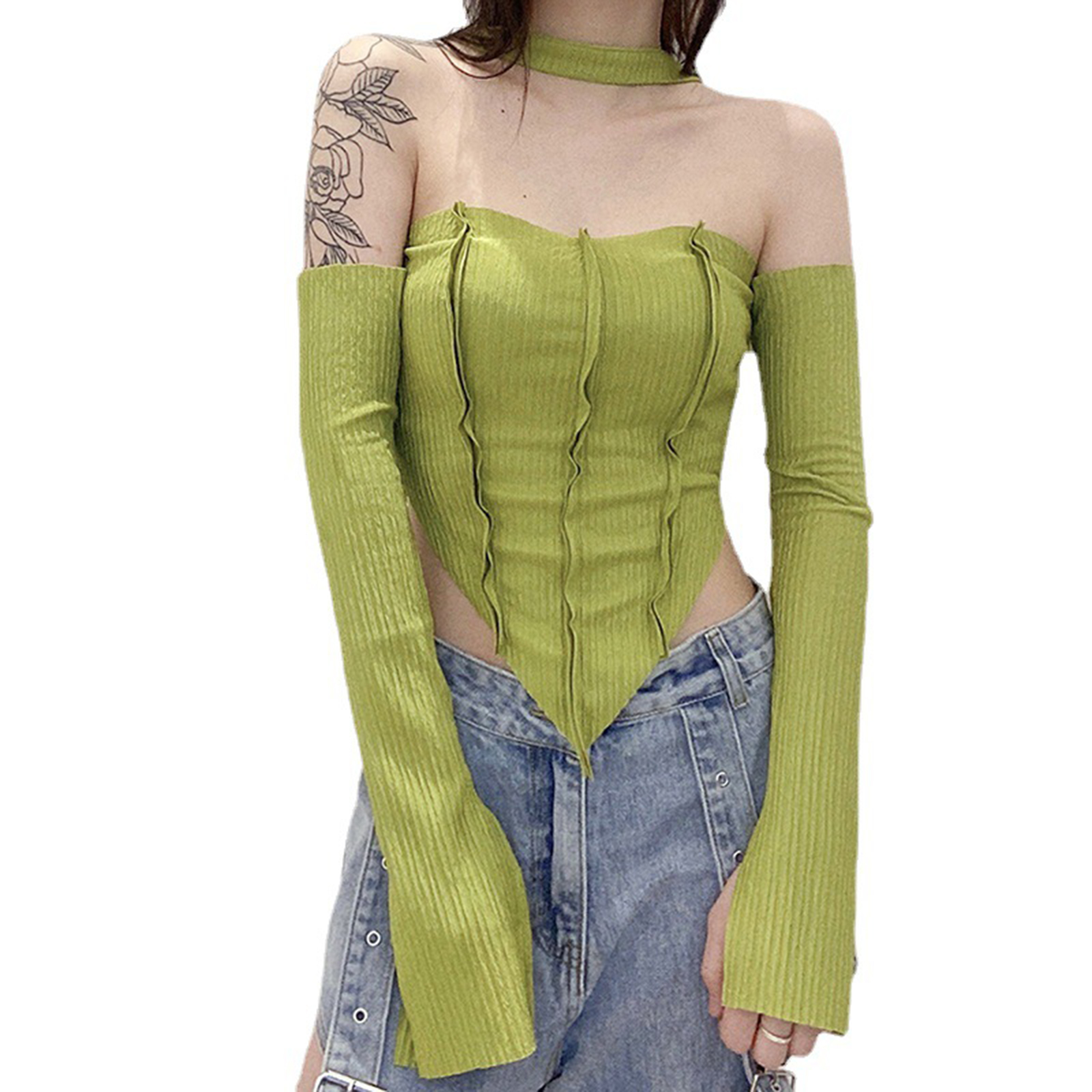 2021 Women Slash neck Off Shoulder Crop 