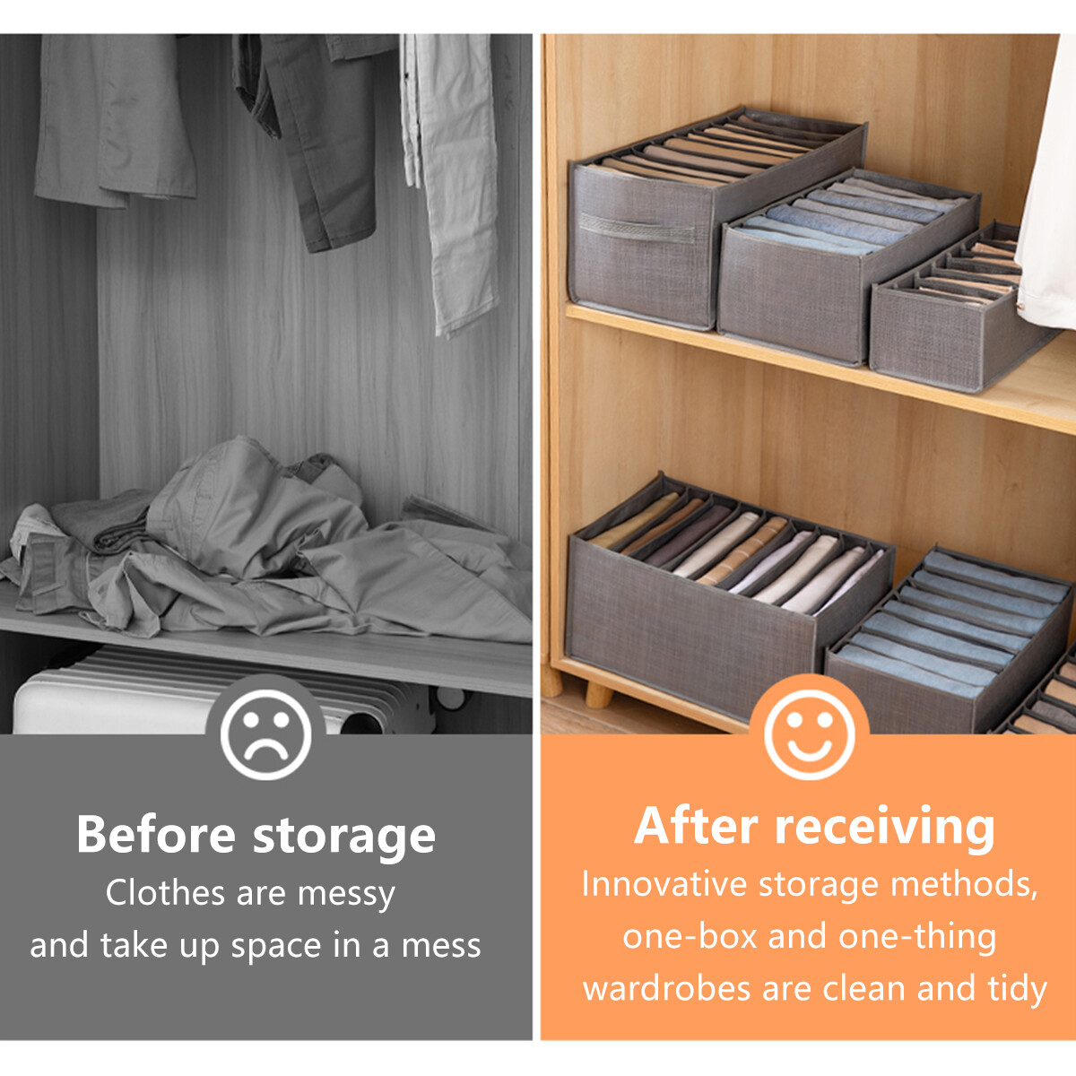 Drawer Clothes Divider Box Closet Jeans Storage Box Wardrobe Clothes Drawer Organizer Jeans Storage Box Non-woven Fabric Clothes Drawer Organizer Visible Gray Clothes Divider Box