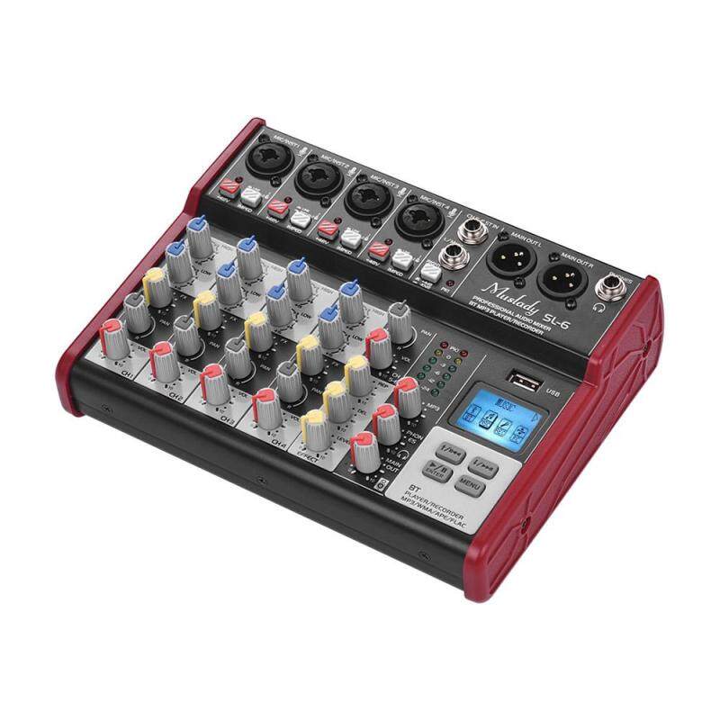 Muslady SL-6 Portable 6-Channel Mixing Console Mixer 2-band EQ Built-in 48V Phantom Power Supports BT Connection USB MP3 Player for Recording DJ Network Live Broadcast Karaoke