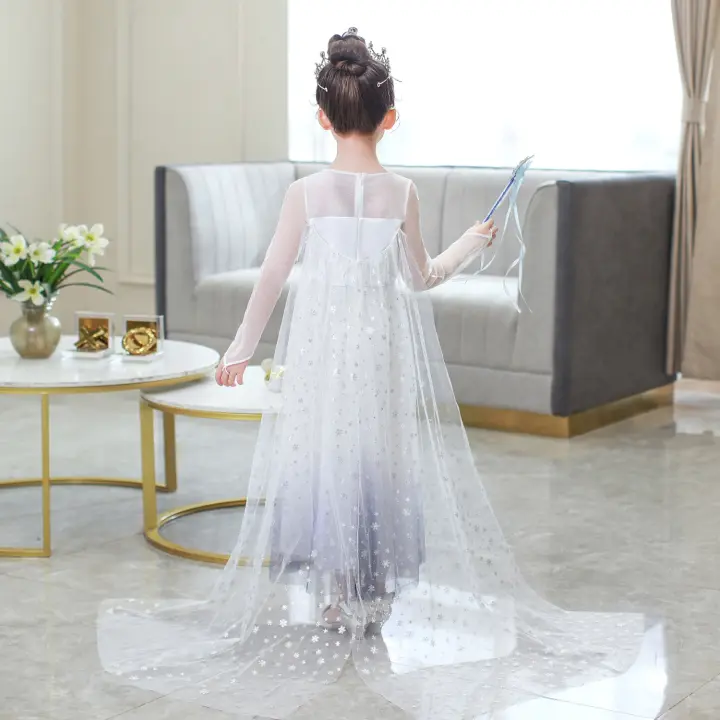 Mula Girls Dress Frozen 2 Elsa Princess Dress Sequins Long Sleeve With Cloak White Long Skirt Lazada lazada