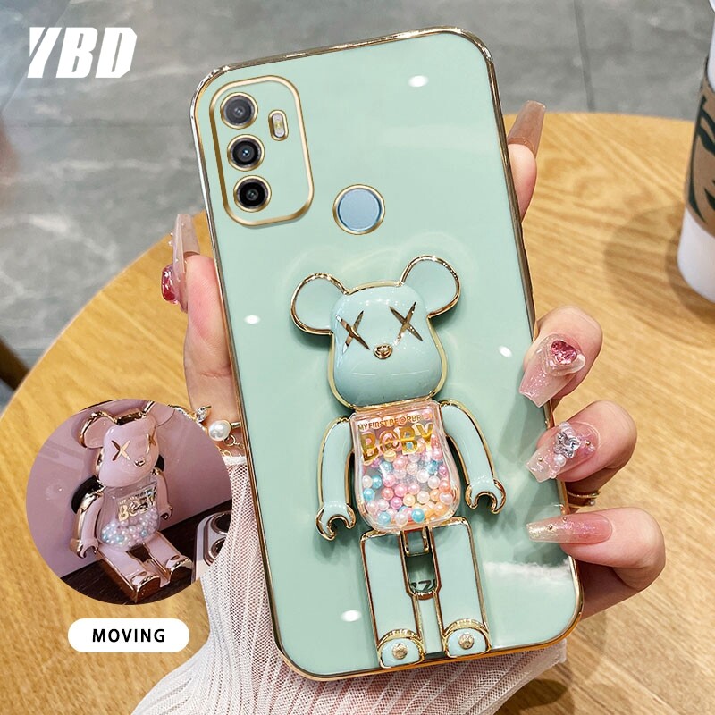 YBD 3D Candy Bear Bracket Phone Case For OPPO A53 A33 A32 High End Soft Silicone Material(Bracket Can Rotate)