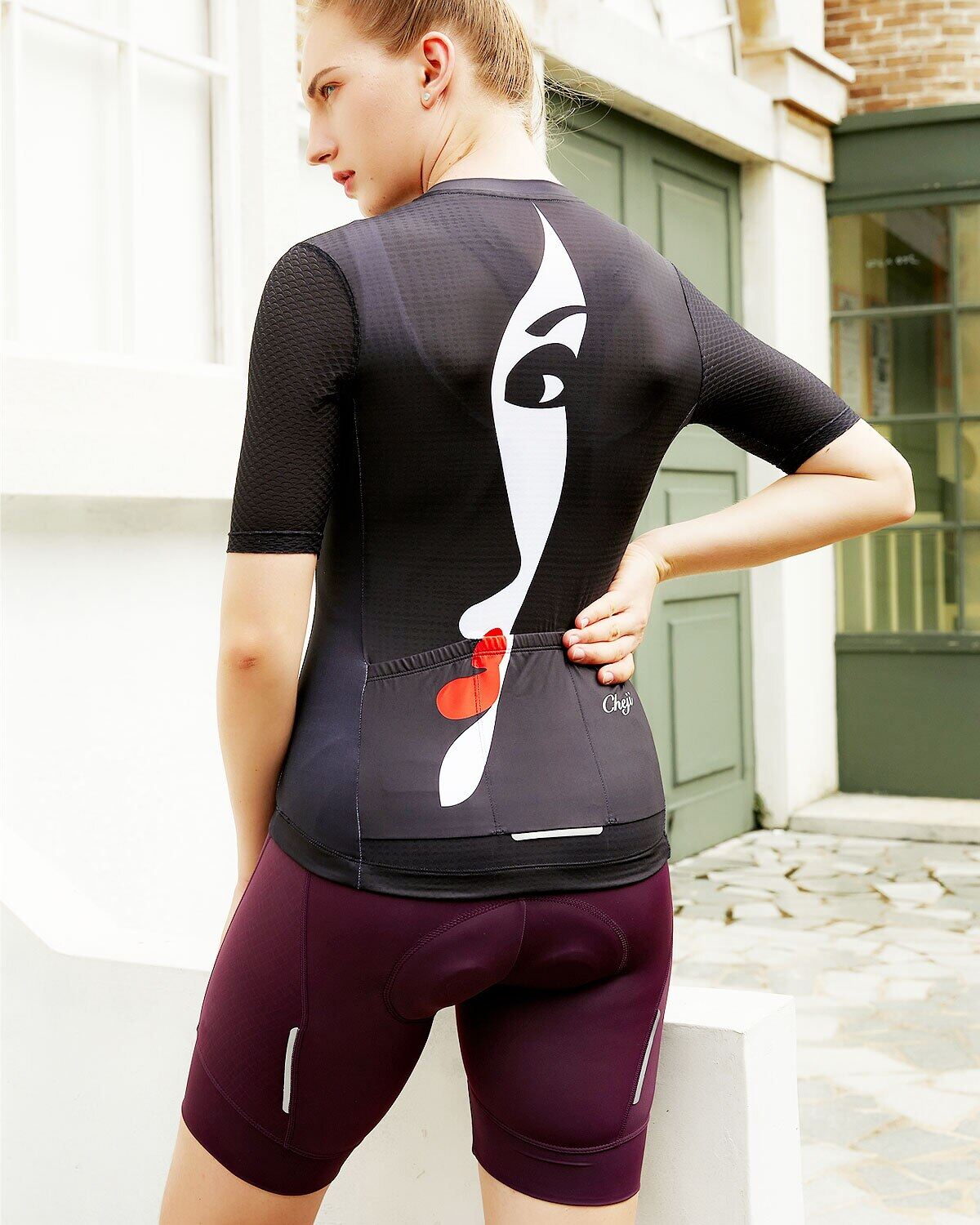 CHEJI Women 'S Cycling Jersey Shor Sleeve Face Pattern Race Cut 3