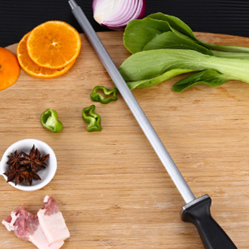 43cm / 12inch Domestic Sharpener Professional sharpening rod Chef Cutter Sharpener Honing Steel bar Kitchen Knife Stainless Steel Sharpening Stick musat