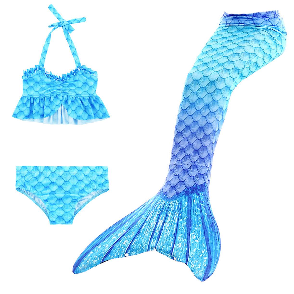 3pcs/set Girls Mermaid Tails Swimming Dresses Cosplay Costume Beach Clothes Little Children Mermaid Swimsuit for Kids Bikini Swimwear 4 6 8 10 Years