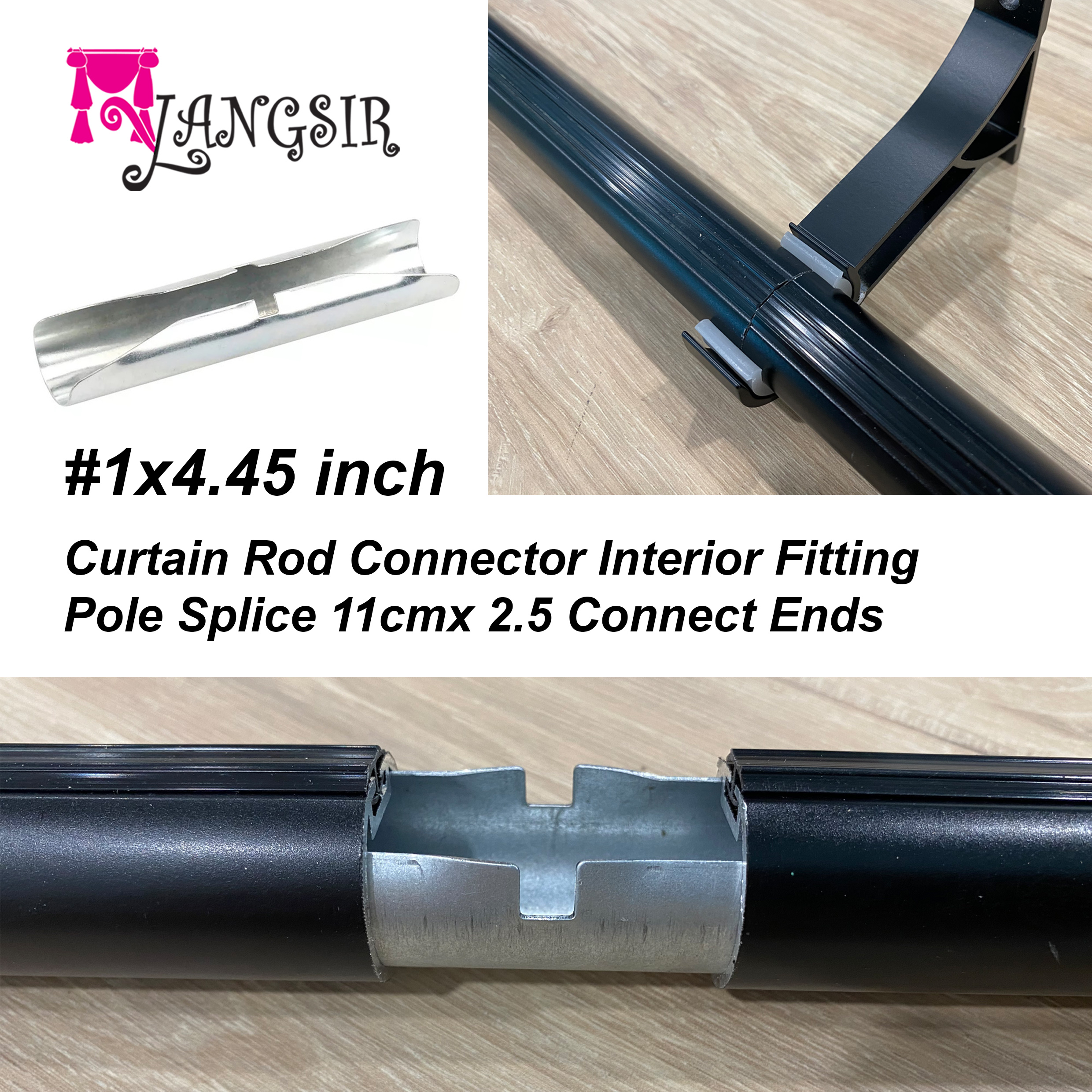 Duschvorhang-Verbinder Aus Alu – Innenmontage Für 25mm Stangen, 11,2 Cm Lang