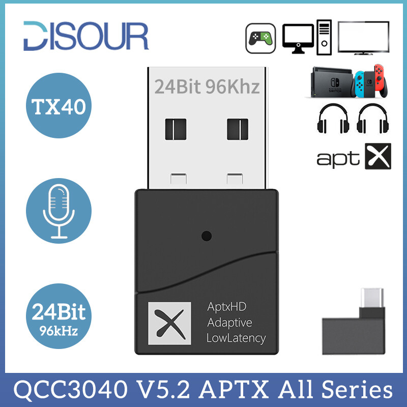 DISOUR Bộ Phát Âm Thanh TX40 USB Bluetooth 5.2 Chính Hãng Bộ Giải Mã Qualcomm QCC3040 24Bit AptX Thích Ứng LL HD SBC Bộ Chuyển Đổi Không Dây Đa Điểm Độ Trễ Thấp 40Ms Cho Máy Tính T V Máy Tính Xách Tay PS4/5 Nintendo Switch