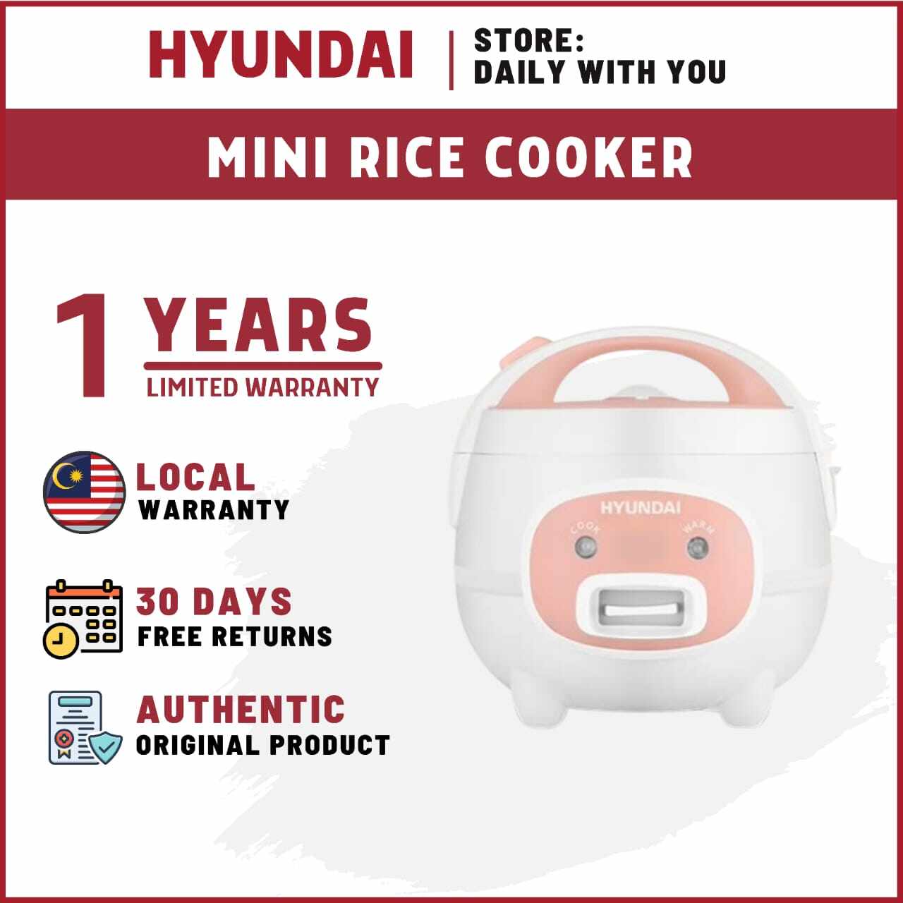 (Ready Stock) Hyundai Rice Cooker 2.0L from Korea Lazada