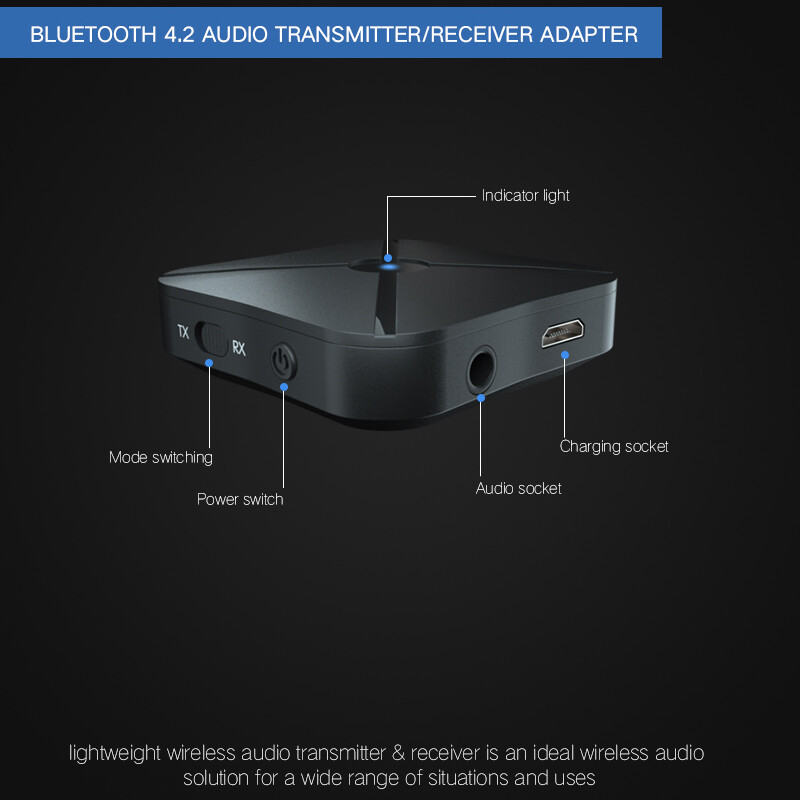 Bộ Chuyển Đổi Bộ Thu Phát Bluetooth 4.2 Không Dây 2 Trong 1 Bộ Chuyển Đổi Âm Thanh Bluetooth KN319 Giắc Cắm AUX 3.5MM Cho Xe Hơi Gia Đình Loa Máy Tính MP3 T V