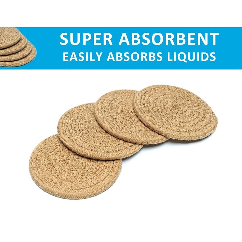 Drink Coaster Absorbent Woven Coaster Set Hand Woven Drink Coaster Desktop Protective Fabric