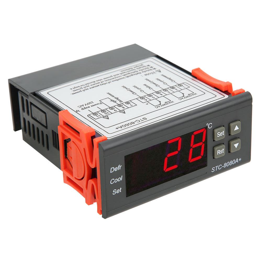 Bộ điều khiển nhiệt độ 10A/220VAC STC-8080A + Nhiệt kế kỹ thuật số làm lạnh rã đông báo động nhiệt độ làm mát sưởi ấm chế độ-50 ° C-99 ° C
