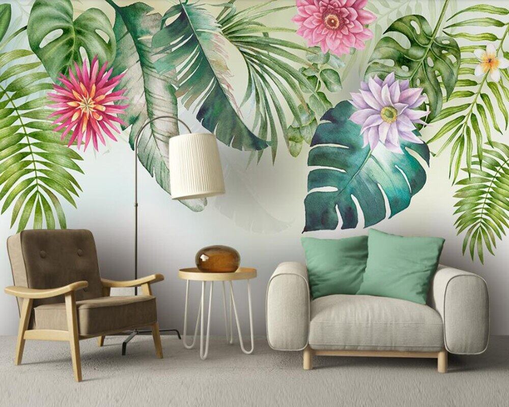 Custom Fresh green leaves watercolor flower 3d wallpaper mural,living room  TV sofa wall bedroom kitchen home decor | Lazada PH