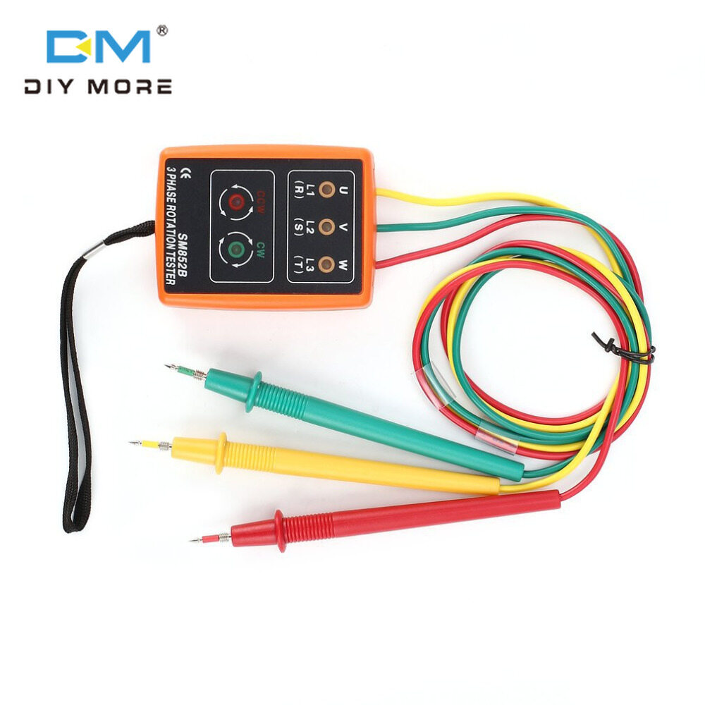 diymore Máy Đo Trình Tự Pha Kỹ Thuật Số SM852B Máy Đo Trình Tự Pha Xoay Chiều Ba Pha Máy Kiểm Tra Xoay Còi Báo Động LED Điện Áp Checker 60V ~ 600V