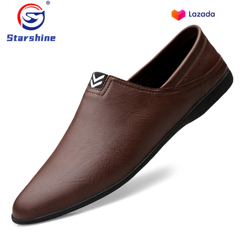 Starshine Men's Leather Breathable Driving Model Business Casual Leather Shoes, Four-season Retro British Non-slip Soft-soled Formal Thin-soled Shoes, Simple and Comfortable All-match Lazy Loafers