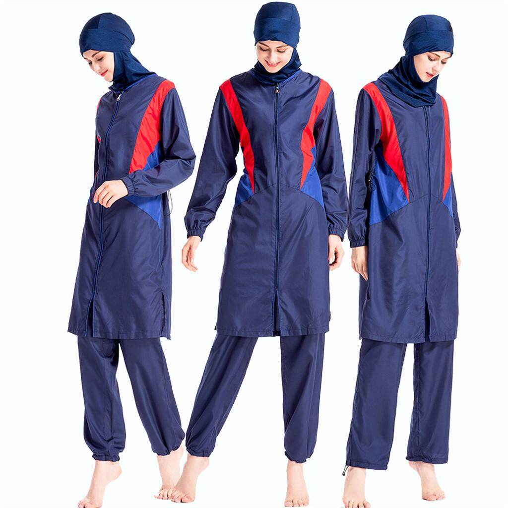 Wanita Muslim Baju Mandi dengan Topi Warna Solid Baju Renang Baju Renang Baju Pantai Wanita