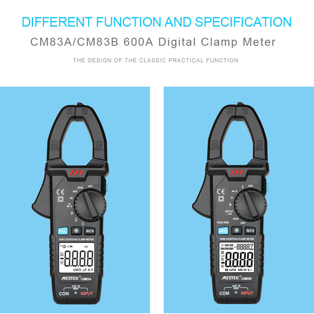 Smart Sensor Digital Clamp Meter 600A AC Current 600V AC/DC Voltage Capacitance Measurement Data Hold Backlight NCV Tester Multimeter