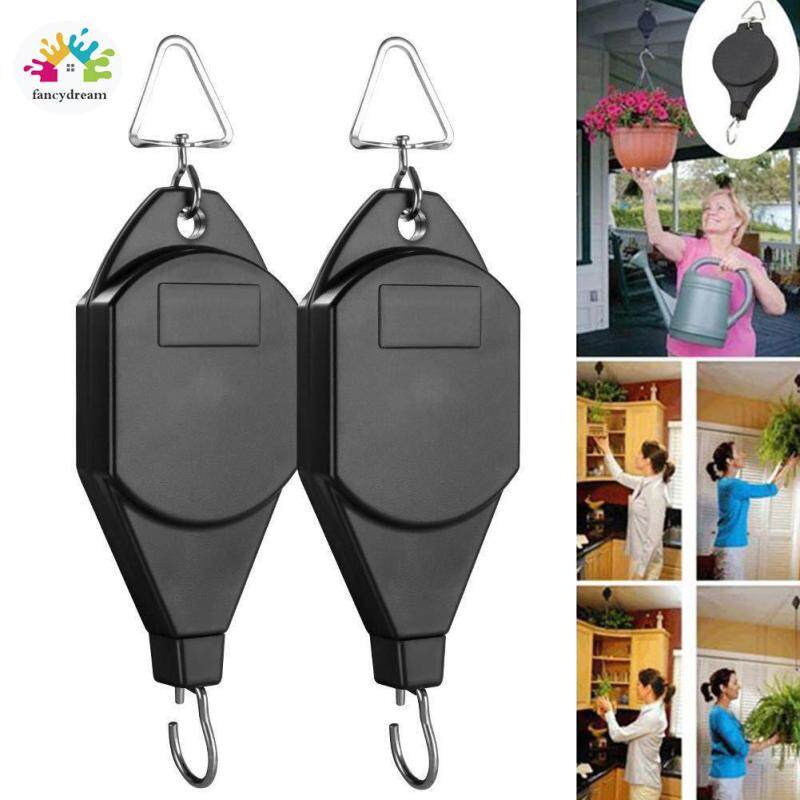 fancydream 1 Pair Retractable Pulley Hanging Flower Basket Hook Pull Down Hanger for Garden