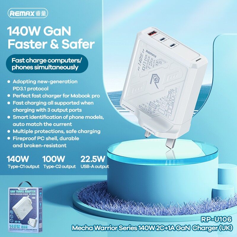 REMAX Mecha Warrior RP-U106 140W GaN 2C+1A 3ports Travel Fast Charging ...
