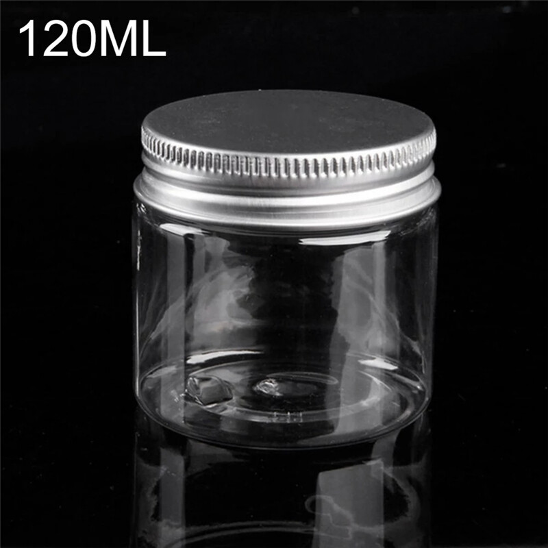 Transparent Plastic Cans with Aluminum Lid Plastic Bottle Container Travel Bottle Kitchen Airtight Jar 30ml 50ml 100ml 120ml