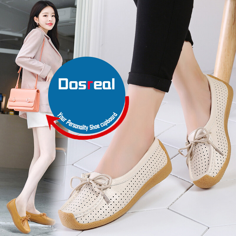 DOSREAL Women Flats Genuine Leather Shoes Slip On Hollow Out Ballet Flats  New Arrival Woman Moccasins Flat Loafers Shoes