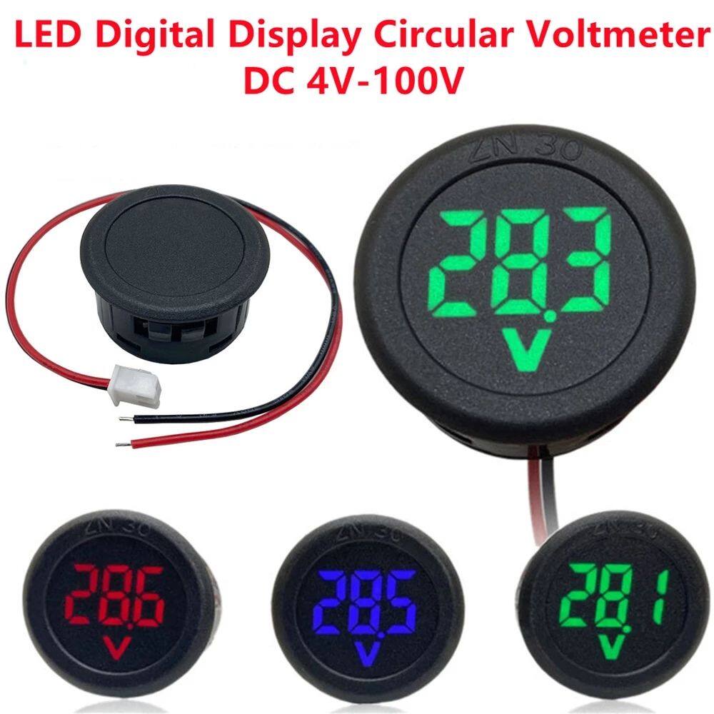 LANGTU DC 4-100V LED Digital Display Round Voltmeter DC Digital Car Two-wire Reverse Connection Protection Voltage Tester Display