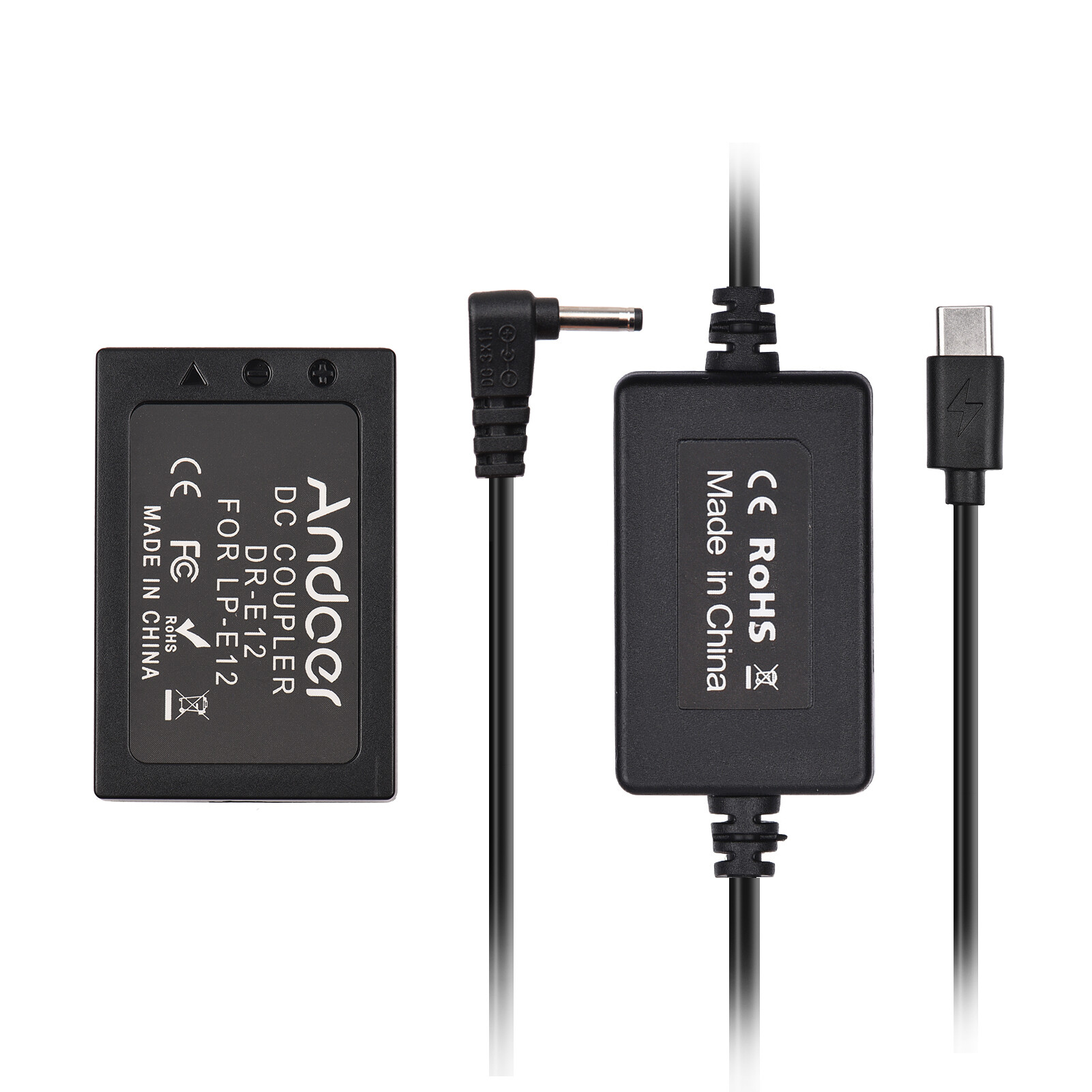 Andoer PD USB Type-C Cable to DR-E12 Dummy Battery DC Coupler LP-E12 Replacement for Canon EOS M2 M10 M50 M100 M200 Cameras