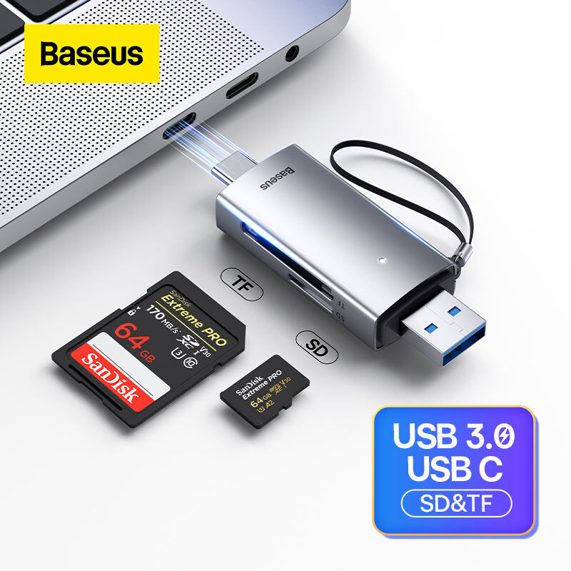 Baseus Đầu Đọc Thẻ Đầu Đọc Thẻ TF Type C USB 3.0 Sang SD Cho Máy Tính Xách Tay Phụ Kiện Đầu Đọc Thẻ Thông Minh Bộ Chuyển Đổi Thẻ Nhớ Chống Thất Lạc