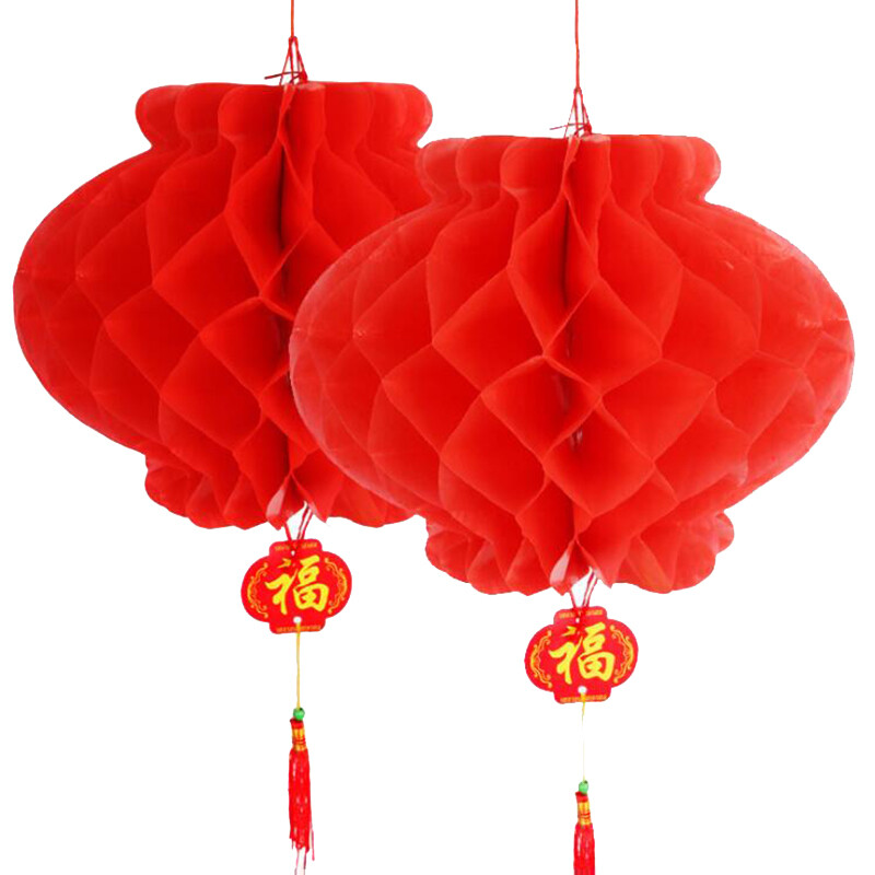 【lightingeverthing】10pcs/set Foldable Waterproof Good Fortune Red Paper Lanterns for Chinese New Year Spring Festival Party Celebration Home Decoration 12/15/20/25/30cm