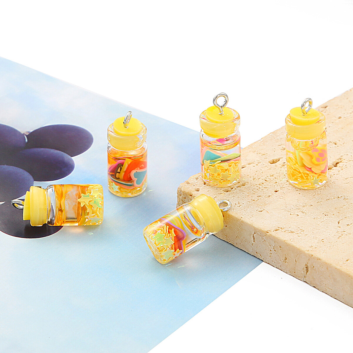 6Pcs Mini Glass Bottle Pendant Sequin Conch Sealed Wish Bottle Charms For Jewelry Making DIY Necklace Earrings Accessories